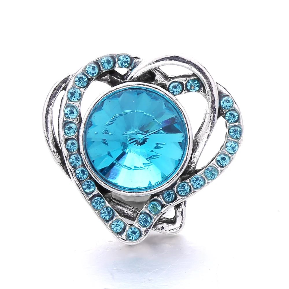 20pcs Vintage Crystal Heart 18mm Metal Snap Buttons Fit Snaps Bracelet Necklace Jewelry