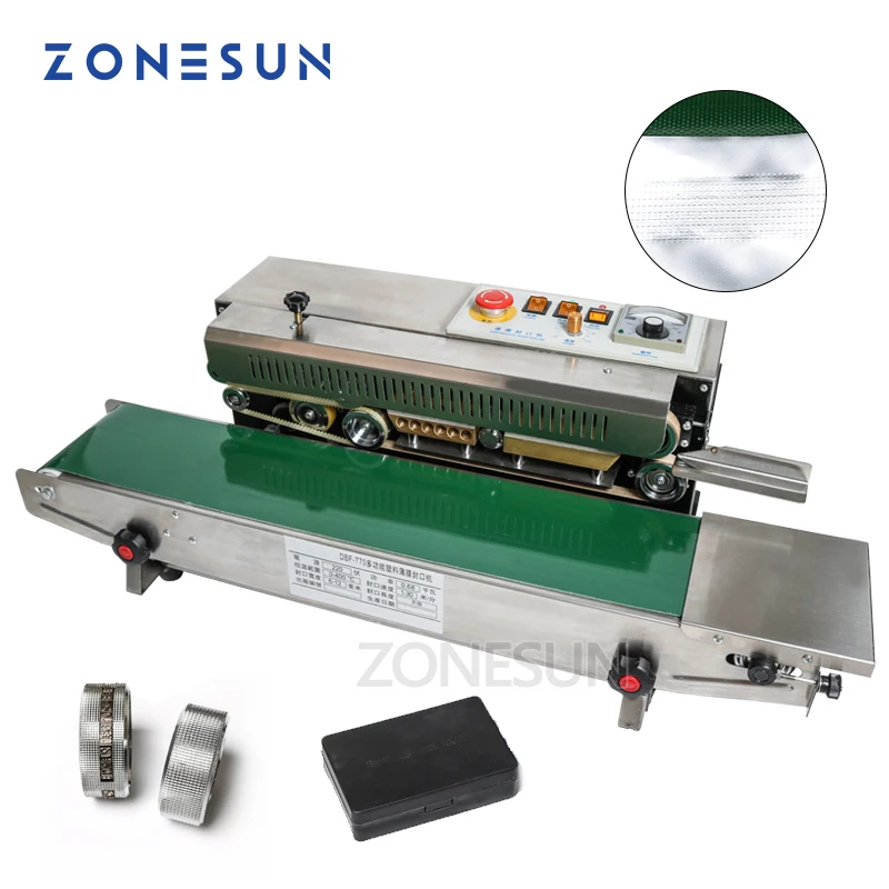 

ZONESUN 770 Plastic Bag Soild Ink Continuous Band Sealer Sealing Machine fr-770, Expanded food band sealer