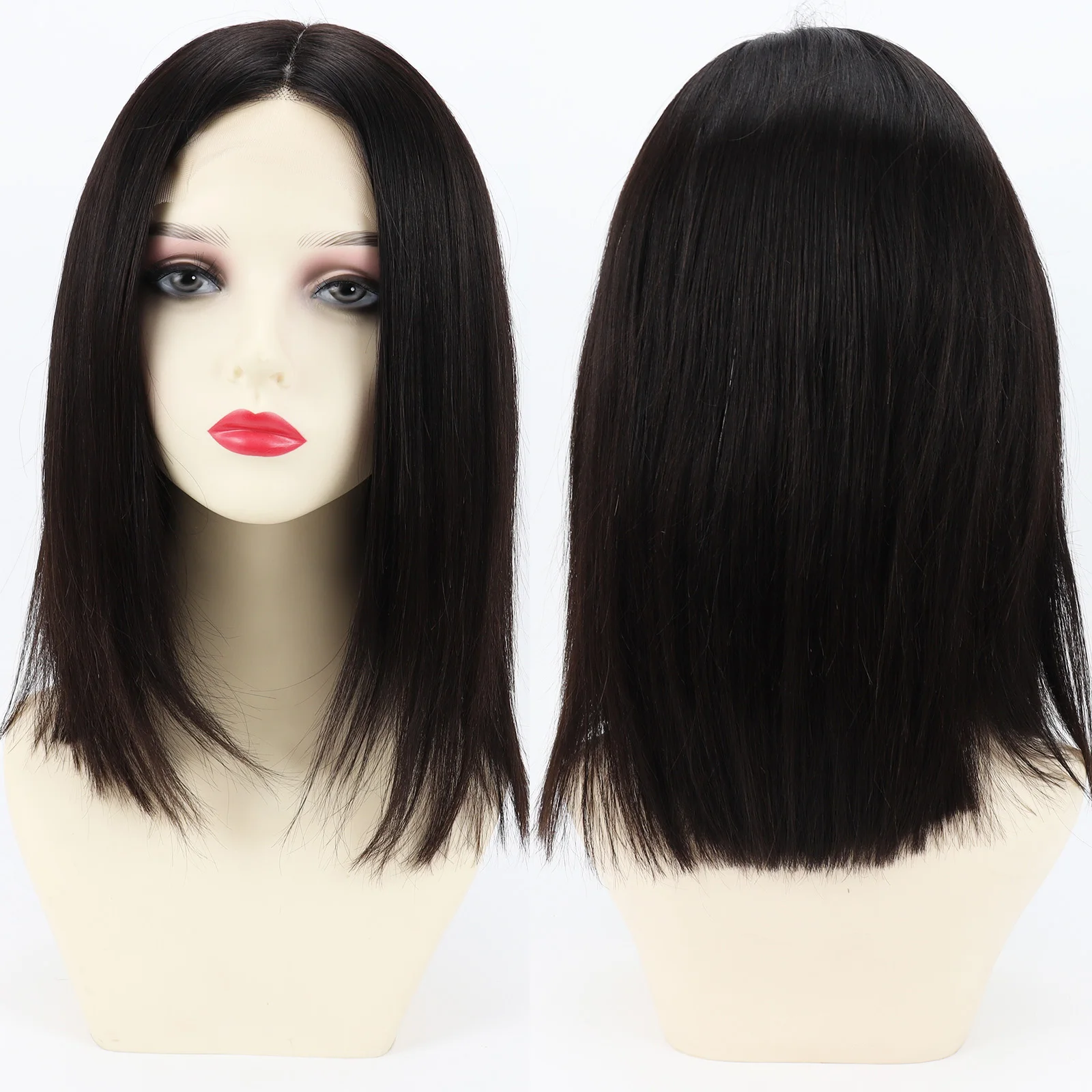 실크 스킨 베이스 가발 자연스러운 두피 투명 레이스 프론트 14인치 스트레이트 리얼 버진 인모 가발 여성용 자연스러운 헤어라인