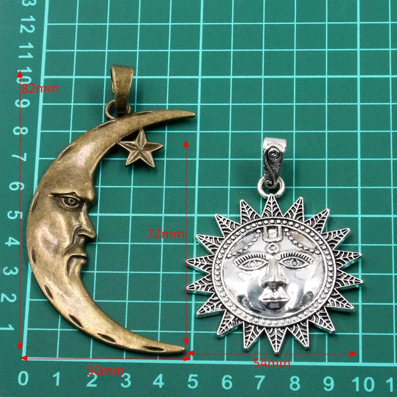 1PCS 2 Color Big Grandfather Moon Round Sun Charms Stars Pendants Handmade Decoration Vintage For DIY Jewelry Making Findings