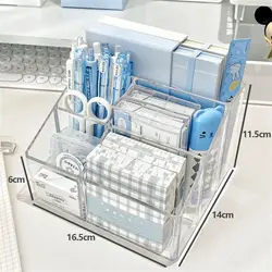 Large Capacity Desk Pen Holder Pen Stand Transparent Pencil Storage Box Acrylic Multifunction Stationery Desktop Organizer