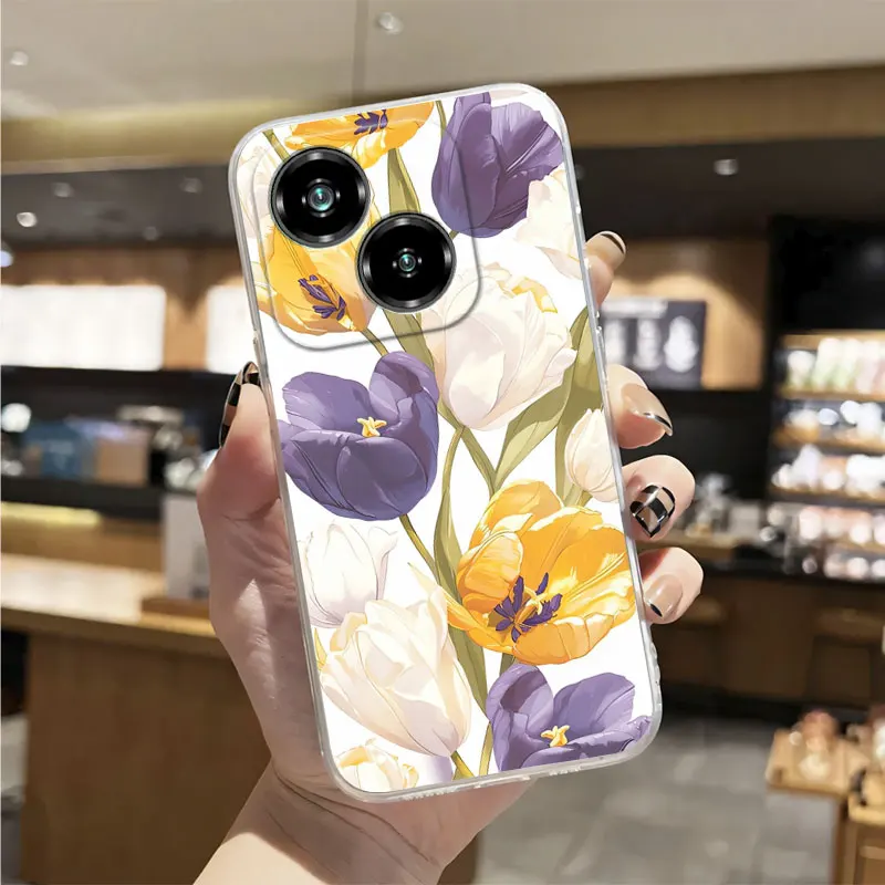 Luxury Clear Shockproof Silicone Soft Phone Case with Marble Floral Print