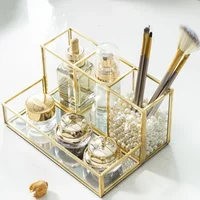 Luxury Makeup Brush Blush Brush Storage Bucket Glass Metal Ornaments Home Decoration Desktop Table Makeup Storage Tube Organizer 2
