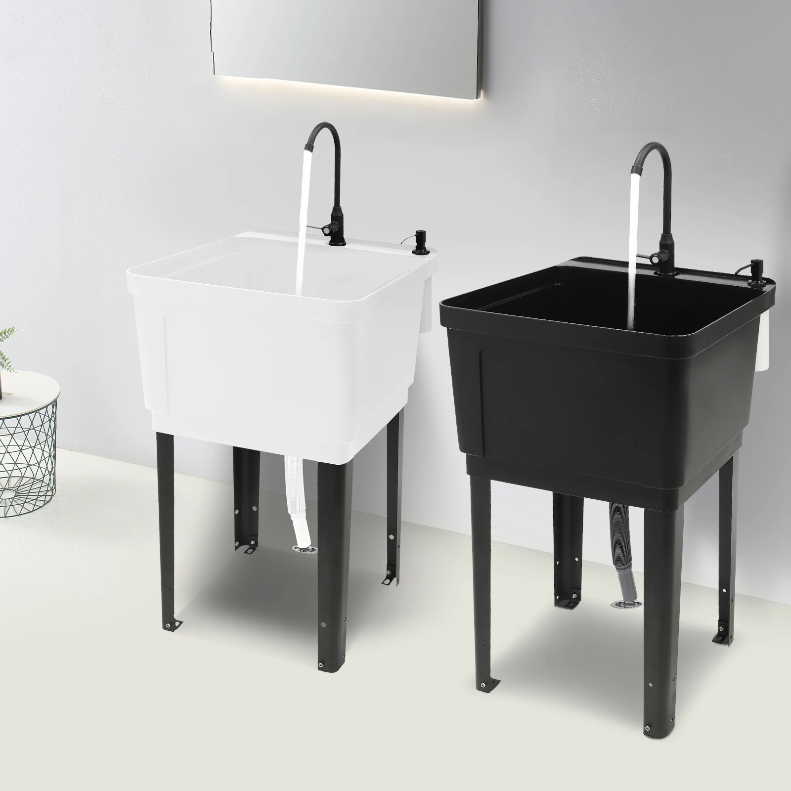 49*40.5*30cm White/black Freestanding Utility Sink with Zinc Alloy Finish 1-Handle Faucet 3