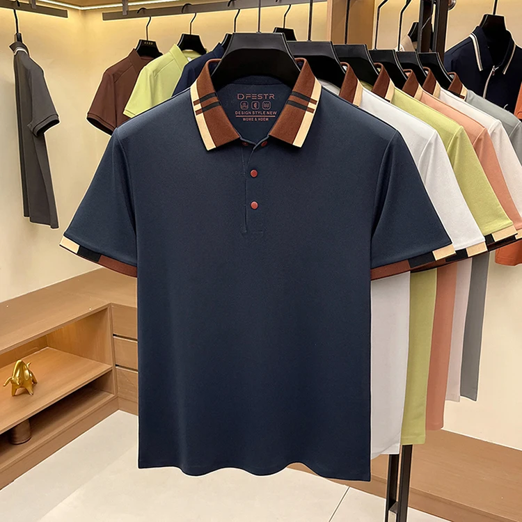 Hochwertiges Herren-Poloshirt mit kurzen Ärmeln, Sommer, luxuriös, Business-Casual, modisch, atmungsaktiv, farblich abgesetzt, mit Reverskragen. – Detail 14