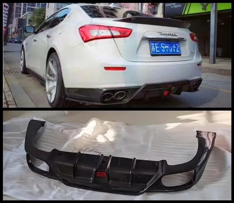 

Real Carbon Fiber Rear Bumper Side Spoilers Lip Trunk Diffuser For Maserati Ghibli 2014 2015 2016 2017 (With LED Light)