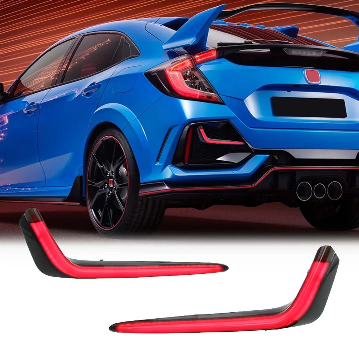 

2PCS Rear Bumper Reflector Light For Honda For Civic type R Hatchback 2016 2017 2018 2019 With 3 Function DRIVING+TUNNING+BRAKI
