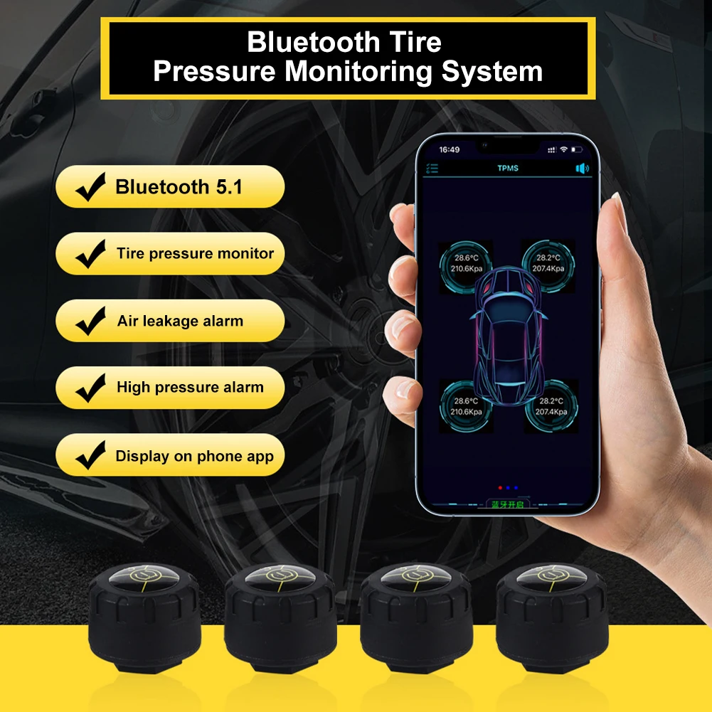 Smart TPMS Car Tire Pressure Alarm Monitor System Mobile App Display Auto Security Alarm System Pressure Temperature Warning car tire pressure monitor car alarm system