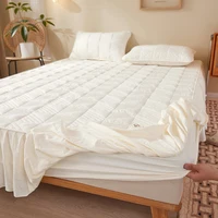 Cotton Thicken Mattress Cover Elastic Fitted Sheet with Skirts Double Queen King Size Bed Cover Home Hotel Mattress Protector 5