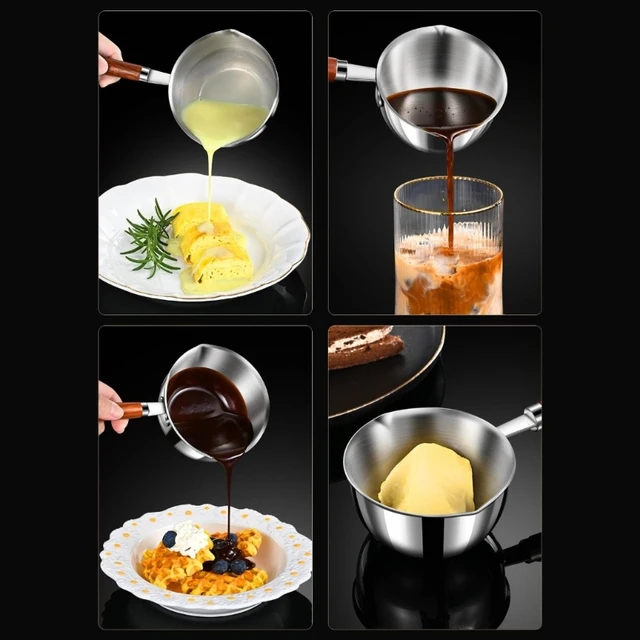 250ml Nonstick Sauce Pan Milk Pan Stainless Steel Mini Butter Coffee Milk  Warmer Small Butter Melting Pot with Dual Pour Spout - AliExpress