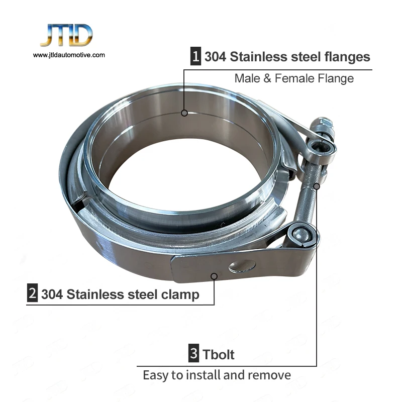 JTLD Heavy Duty V-Band Clamp with M/F Flanges Kit 304 Stainless Steel 5 Inch Standard V Band Assembly