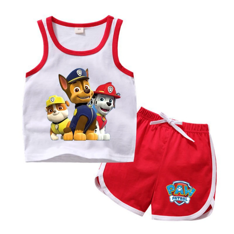 thumbnail image 1 of Camiseta de algodón de Pikachu para niñas y pantalones cortos, conjunto de 2 uds. De ropa de dibujos animados de Pokémon para niños, traje deportivo de la Patrulla Canina para verano, 1 of 5