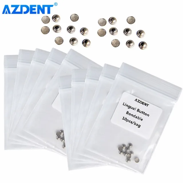 10Packs Dental Orthodontic Lingual Button AZDENT Monoblock MIM Round Mesh Bottom Bondable Metal 10pcs/Pack Tongue Side Buckle