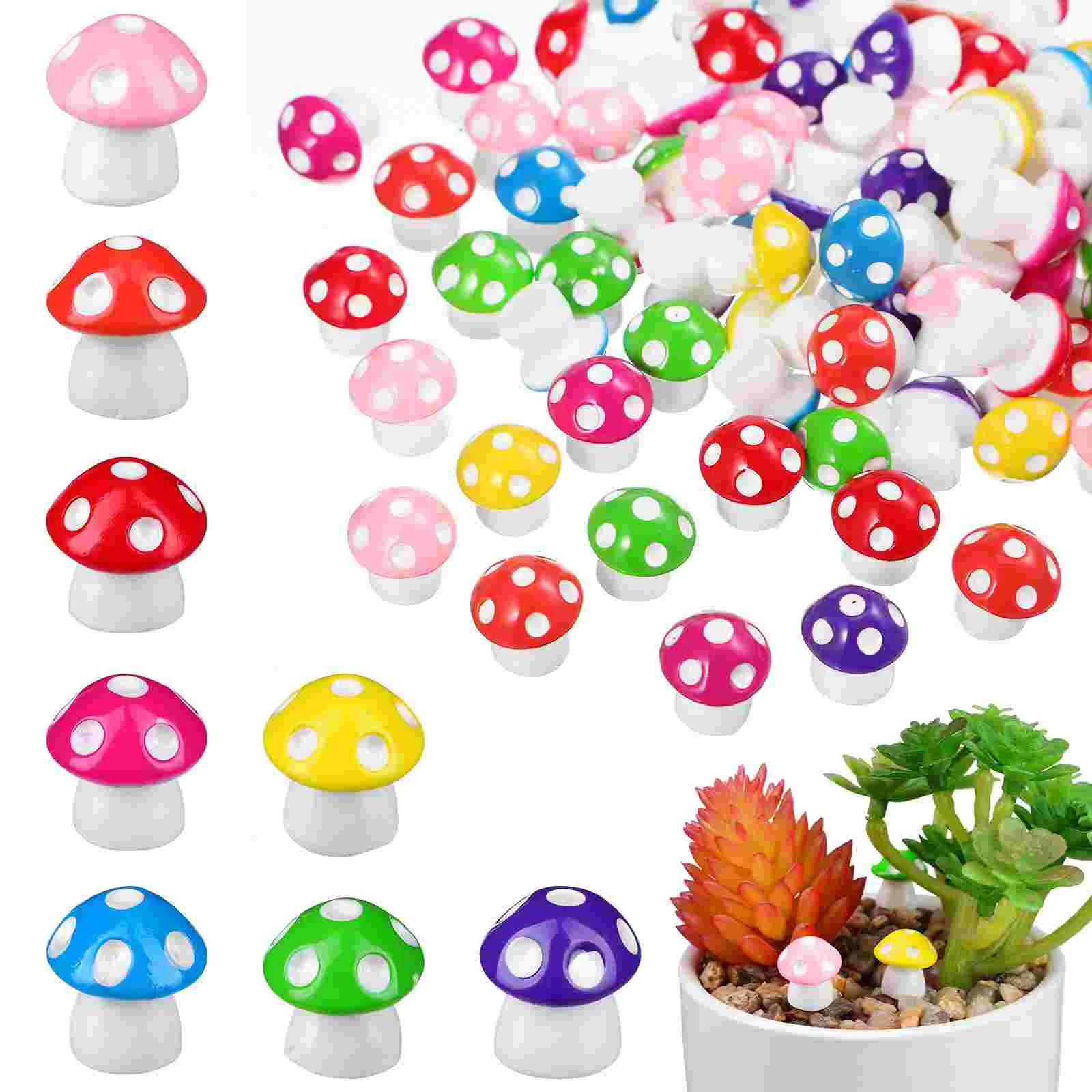 

80 Pcs Mushroom Micro Landscape Mini Mushrooms Decor Resin Small Animals Cake Decorations Figurines Garden Accessories