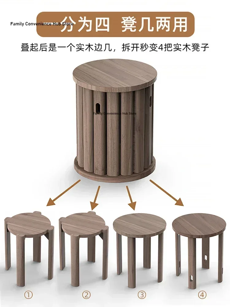 Modern Simple Solid Wood Round Stool, Household Stackable Stool, Dining Table Stool, Log, Coffee Table, Bedside Table
