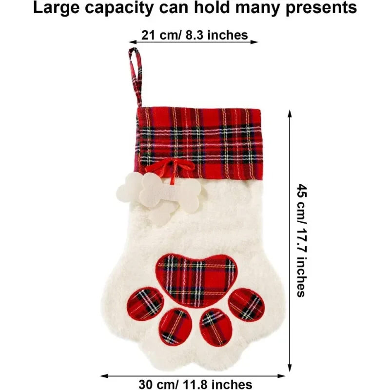 New Year Decorations Christmas Socks alo Plaid Pet Stockings for Cats and Dogs Paw Pattern Hanging Pendant Toy Doll Gifts