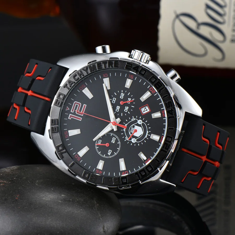 

Luxury Brand Sport Quartz 6 Pins Multifunction Stainless steel racing Men Watch Man Silicone Calendar Military watches factory
