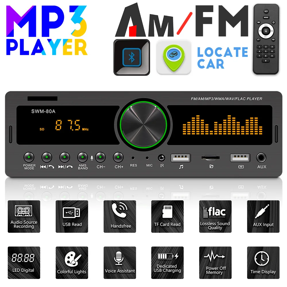 

Dual Screen Car Bluetooth Mp3 Player with Positioning Car Search Function Support Voice Control with Remote Control Support APP