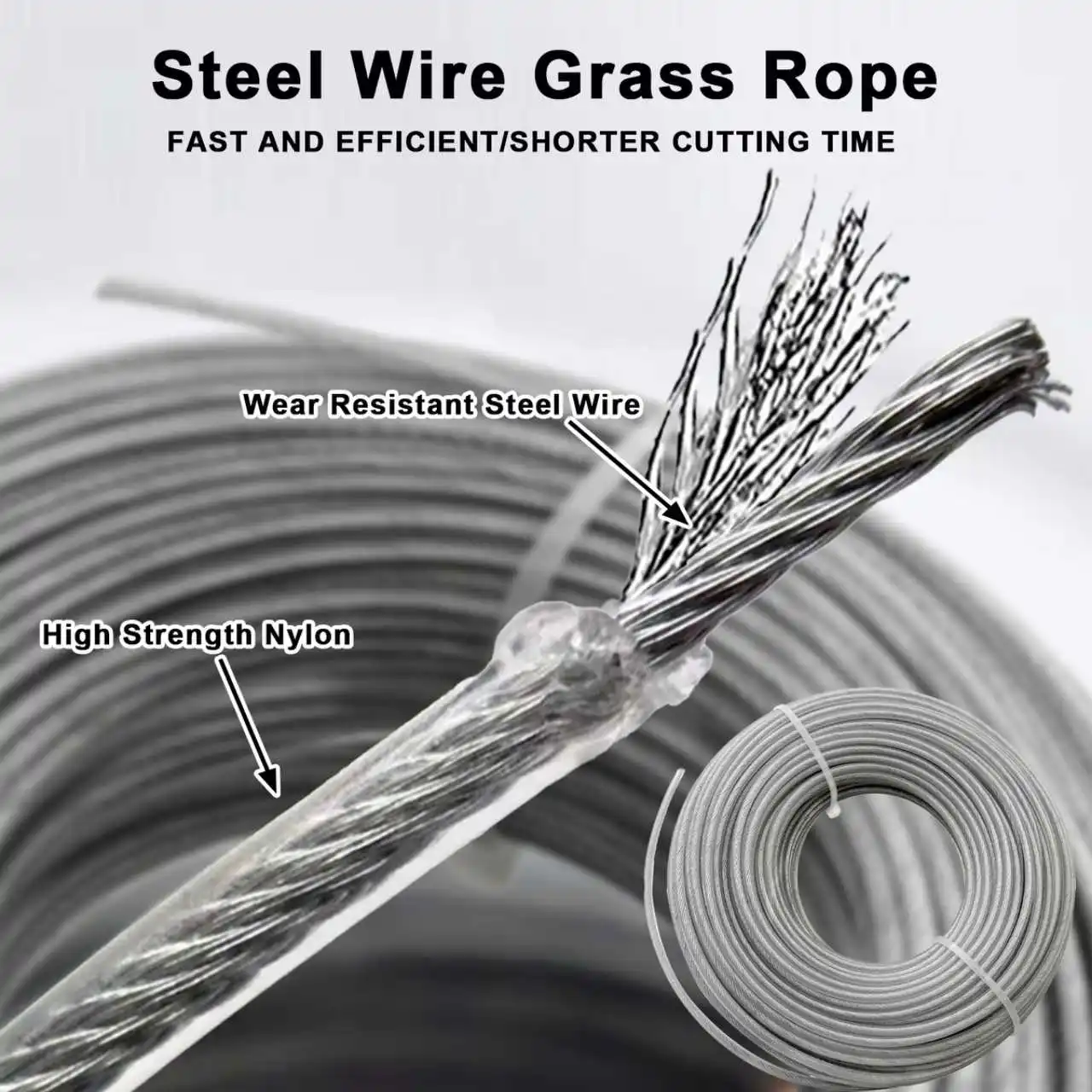 Durable Nylon Grass Trimmer Line with Steel Core - Strong & Wear-Resistant