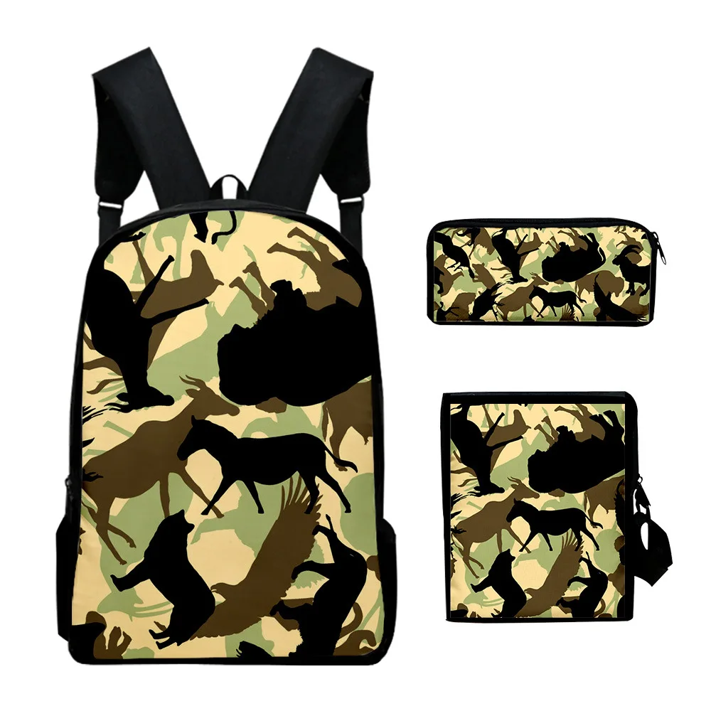Popular Youthful  Camouflage 3D Print 3pcs/Set Student Travel bags Laptop Daypack Backpack Shoulder Bag Pencil Case
