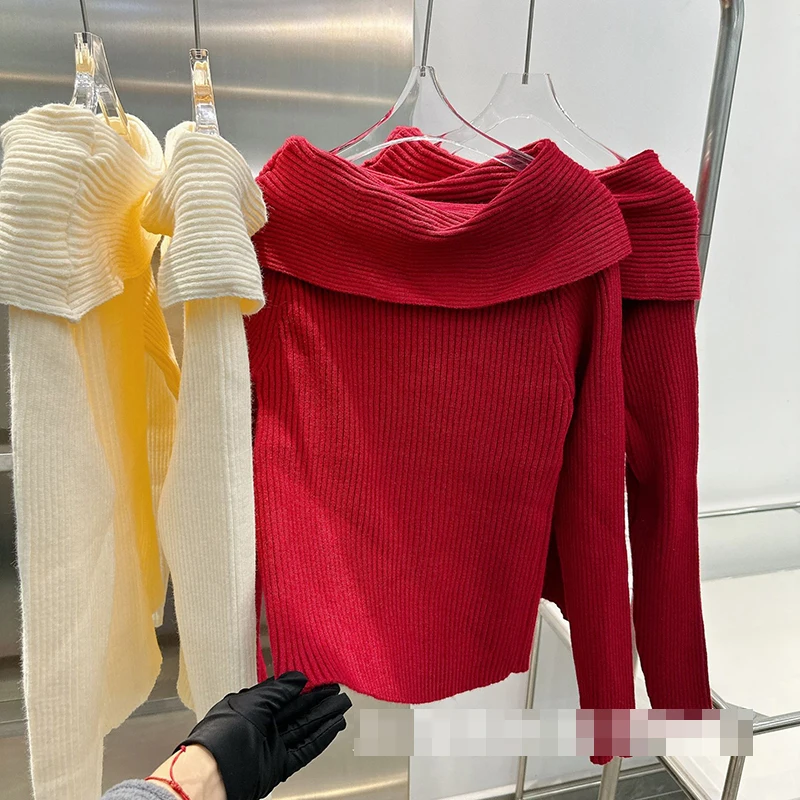 

Fall Outfits Women Clothing Autumn Winter korean Fashion knitwears Tops Girl Long Sleeve Slash neck Knit Wool Pullover Sweater