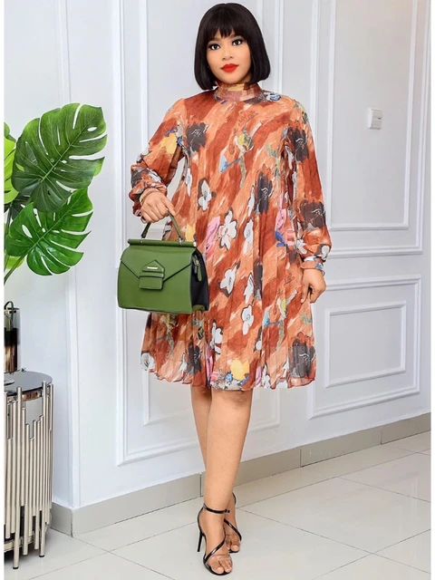 Chiffon Printed A Line Dress Loose Long 