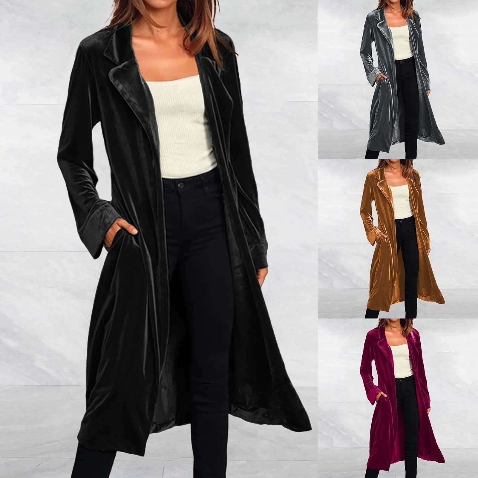 FashionAutumnWinterJacketsforWomenVelvetLongCoatKimono