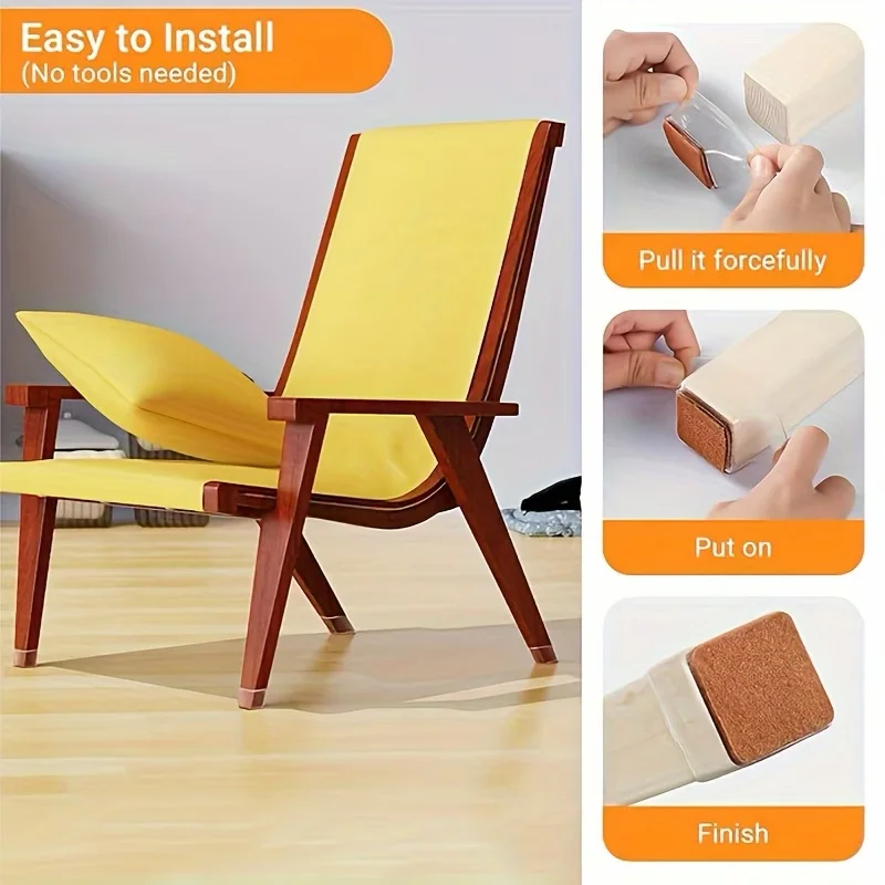 12-Pack Square Chair Leg Floor Protectors with Felt Pads - Anti-Slip Furniture Covers