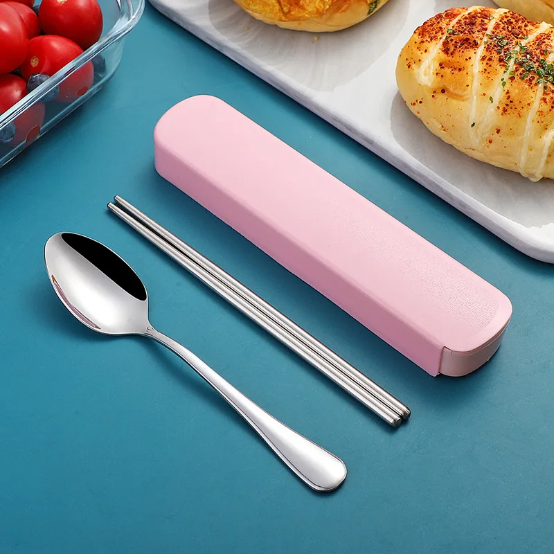 Stainless Steel Portable Storage Cutlery Set With Chopsticks Spoons Student Office Workers Outdoor Box Fork Spoon Three Piece