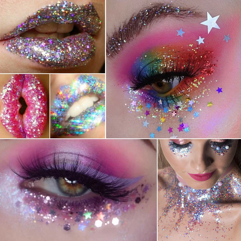 Colorful Glitter Gel for Eyes Hair Body Face Shimmer Diamond Eye Shadow Sequins Gel Cream Flashing Chunky Flakes Makeup Decorati 5