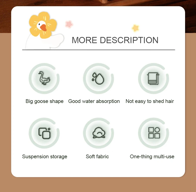 Description Picture 3 of itemCartoon Goose Hand Towel Kitchen Bathroom and Toilet Hand Towel Hanging Type with Super Water Absorption Quick Drying It Is Hard