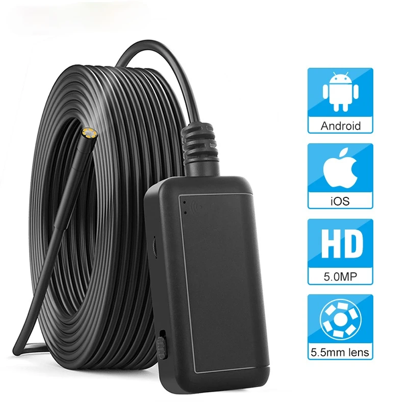 

5.5mm Inspection Camera 5.0MP Wireless Borescope WiFi Snake Camera with 6 LED for iPhone, Samsung, Android Tablet