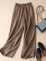 Cotton Wide Leg Pants Women's  Color Summer New Sle Nine Points Drapey Loose Casual Pants Korean Sle High Waist