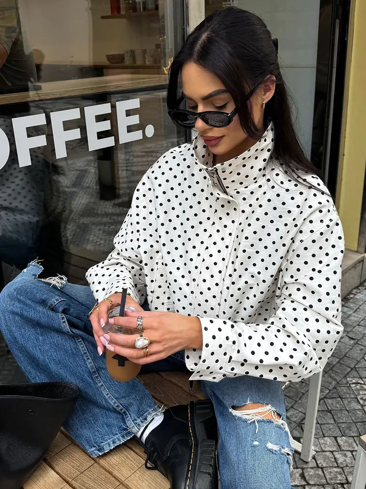 HH Women Elegant Polka Dot Coat Long Sleeve Buttons Zipper Overcoat Jackets 2025 Autumn Loose Casual Maternity Outfit Tops