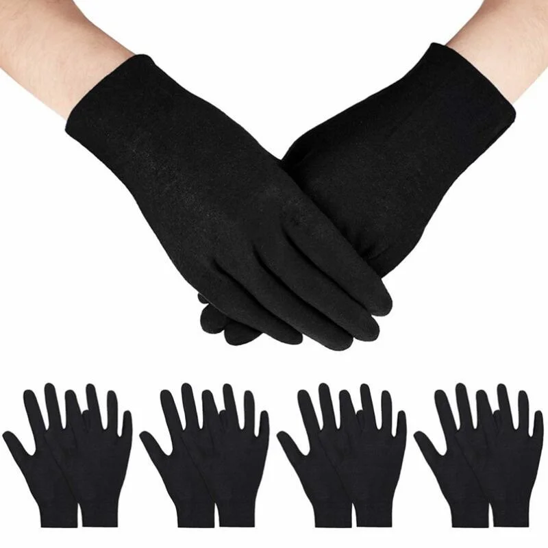 6/12Pairs Black Cotton Gloves Soft Moisturizing Overnight Eczema Cloth Gloves Stretch Washable Jewelry Inspection Working Gloves