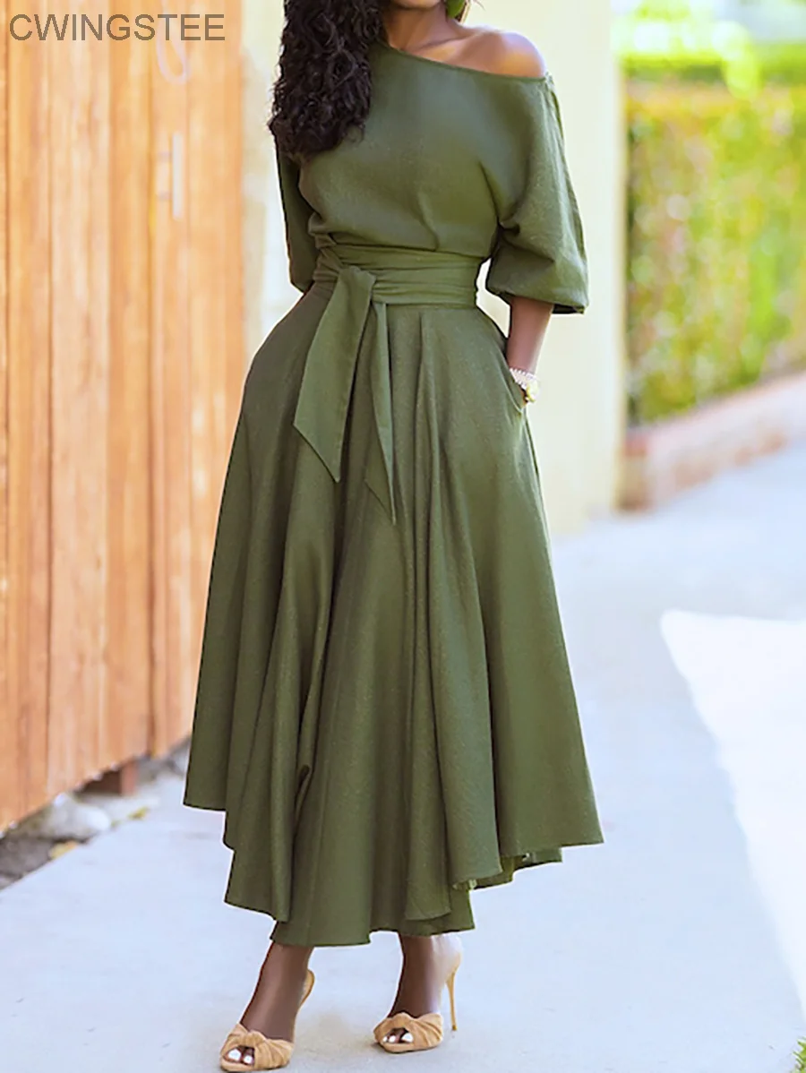 

2023 Spring Elegant Women's Long Formal Dress Black Lace Up Off Shoulder A-line Dresses Female New Occasion Evening Clothes Lady