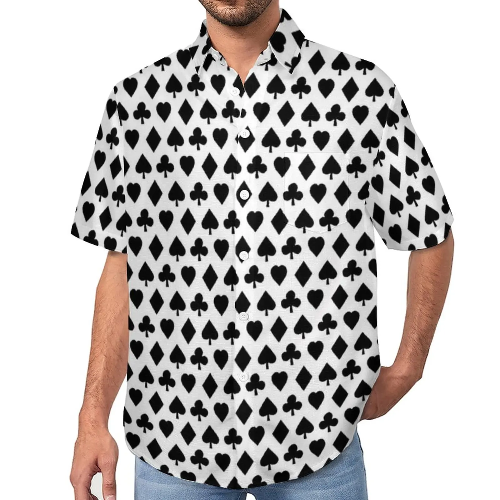 

Poker Suits Blouses Man Playing Cards Casual Shirts Hawaii Short Sleeve Printed Cool Oversized Vacation Shirt Birthday Present