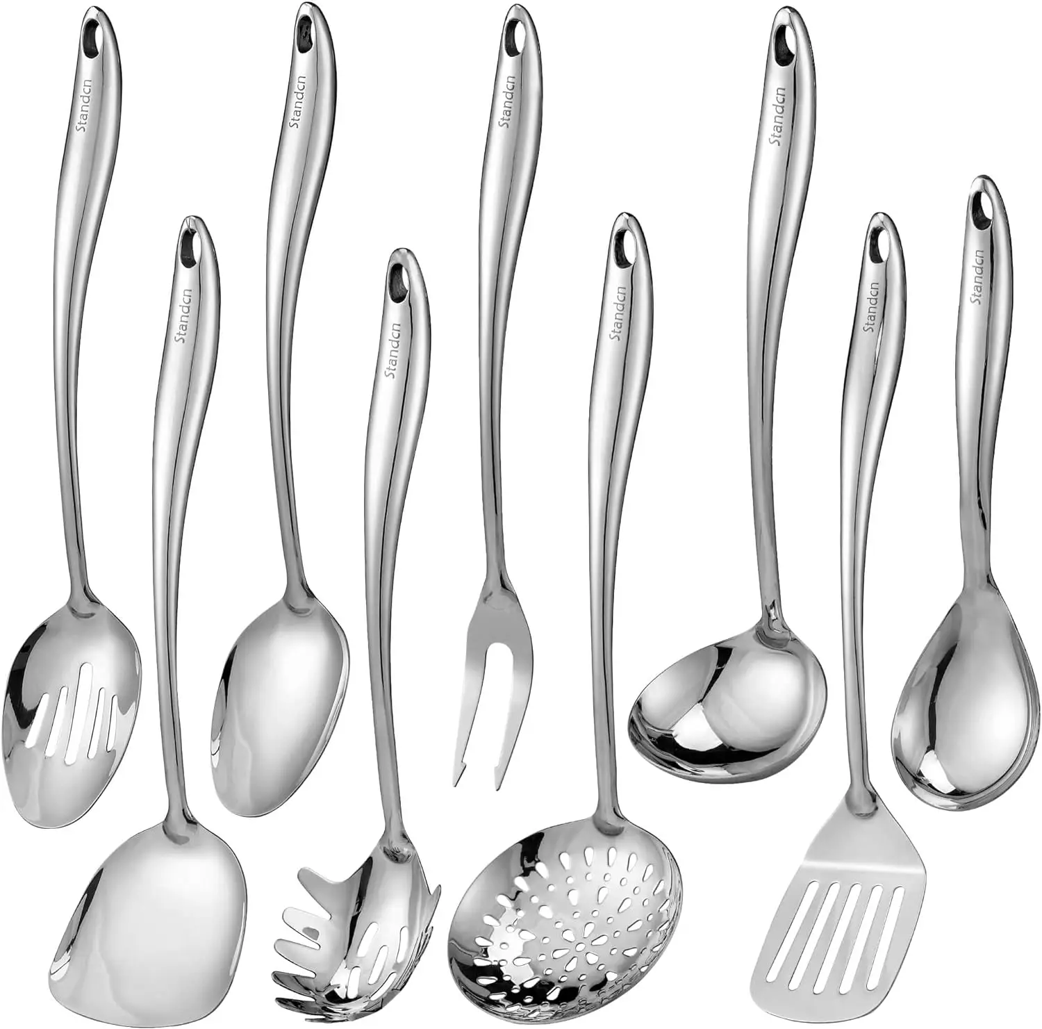 Gold Kitchen Utensils Set, Standcn 9 Pcs 304 Stainless Steel All Metal Cooking Tools with Meat Fork, Solid Spoon, Slotted Spoon, Spatula, Ladle