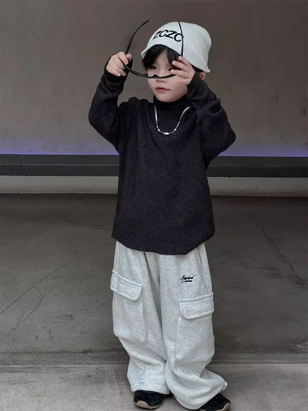 Black/grey Sweatpants Teen Boys Handsome Loose Straight Wide Leg Pants Streetwear Joggers Boys Pocket Casual Pants 2-12 Y