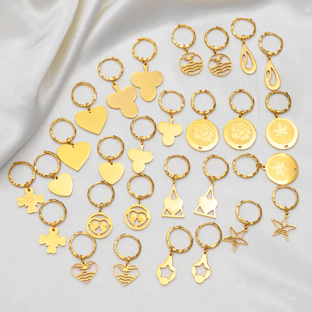 Anniyo Small Earrings for Women Girls Gold Color and Stainless Steel Kiribati Earring Island Style Jewelry #034021 2