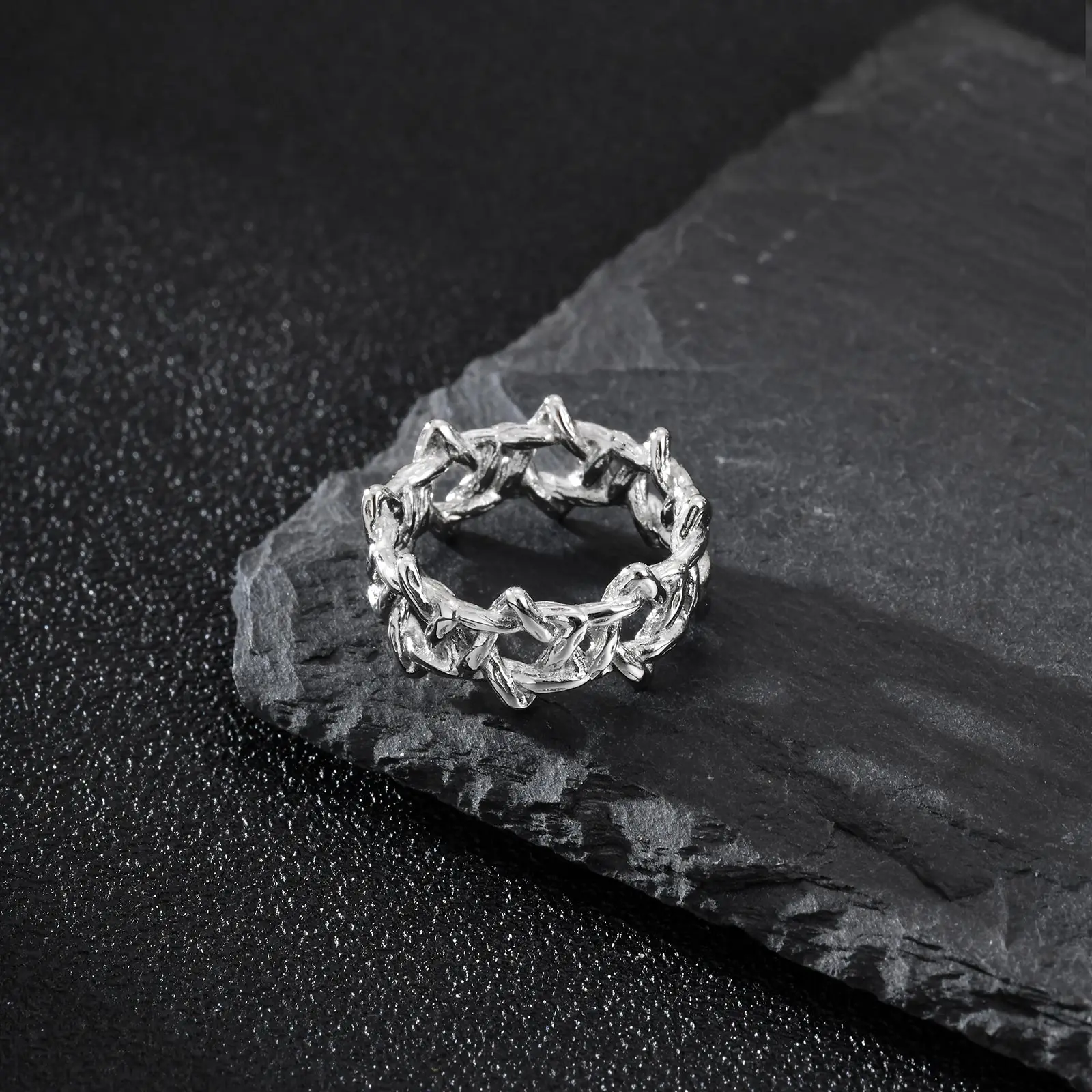 Persönlichkeit Edelstahl Unregelmäßige Dornen Ring für Männer, Retro Punk Textur Sechszackigen Stern Ring, Geometrische Hip-hop Schmuck – Detail 8