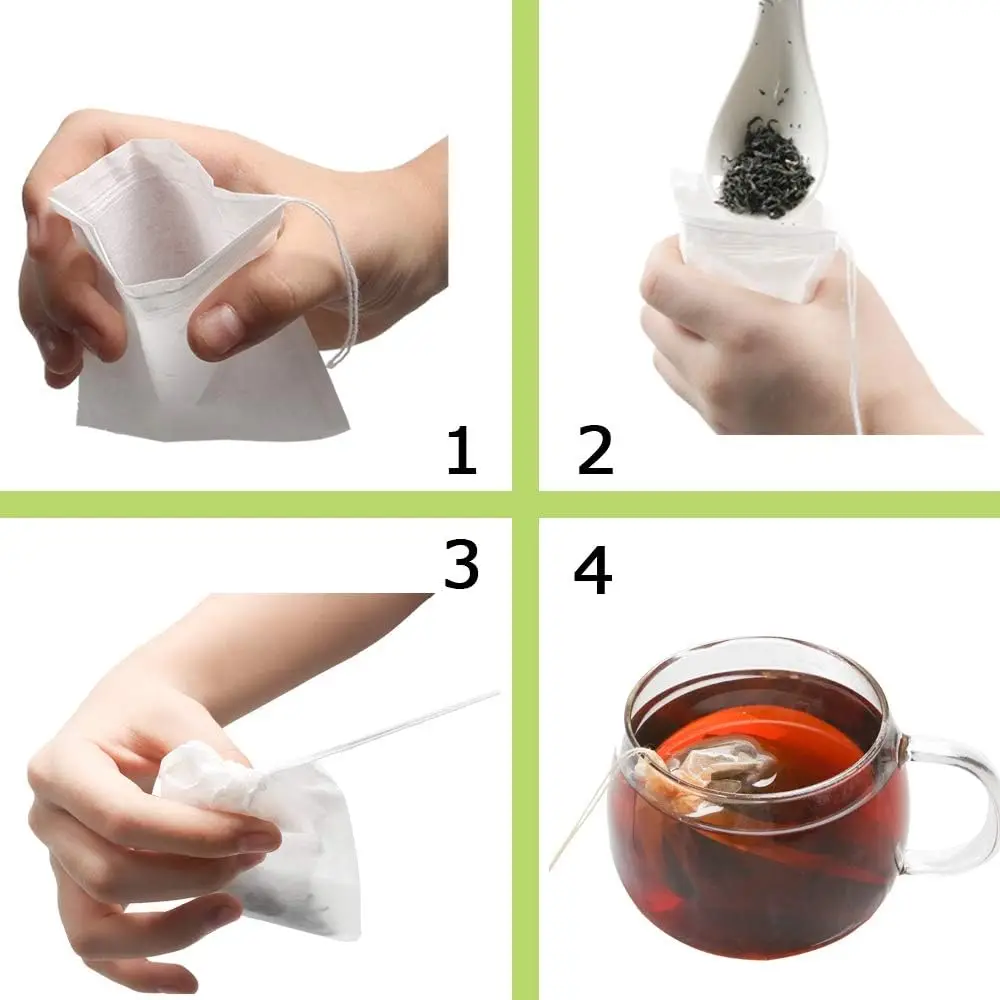 Disposable tea filter bags drawstring set of 100 for loose leaf tea