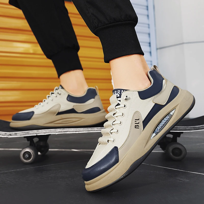 2025 New Fashion Leather Panels Shoes Men's Casual Breathable Youth Air Cushion Running Sports Shoes Fashion Sneakers 4