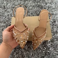 Fashion High Heeled Formal Party Shoes for Lady Luxury Sequin Pearl Stiletto Elengat Mesh Slingbacks Women Modern Sandals - Image 3