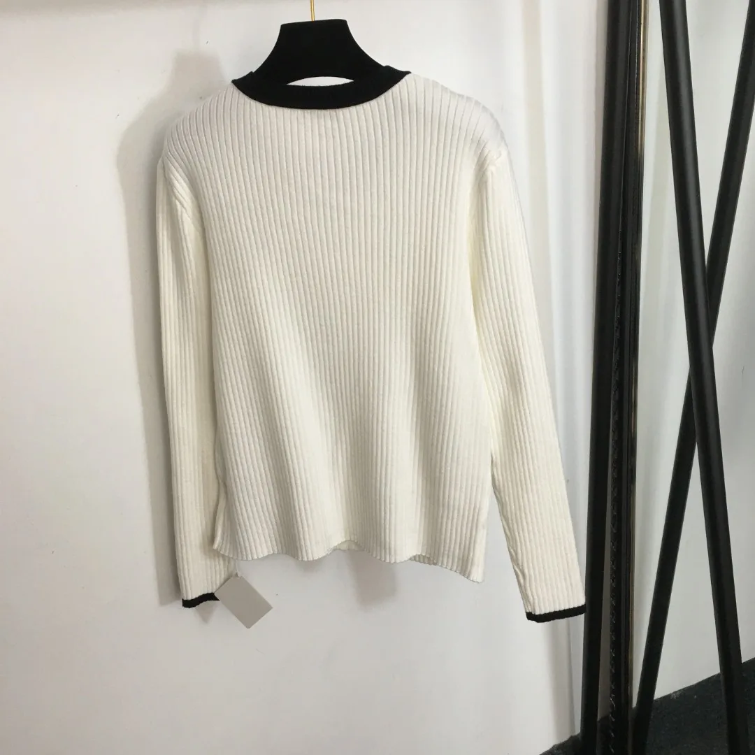 

New Logo Color Block Double Pocket Round Neck Zipper Knitted Cardigan