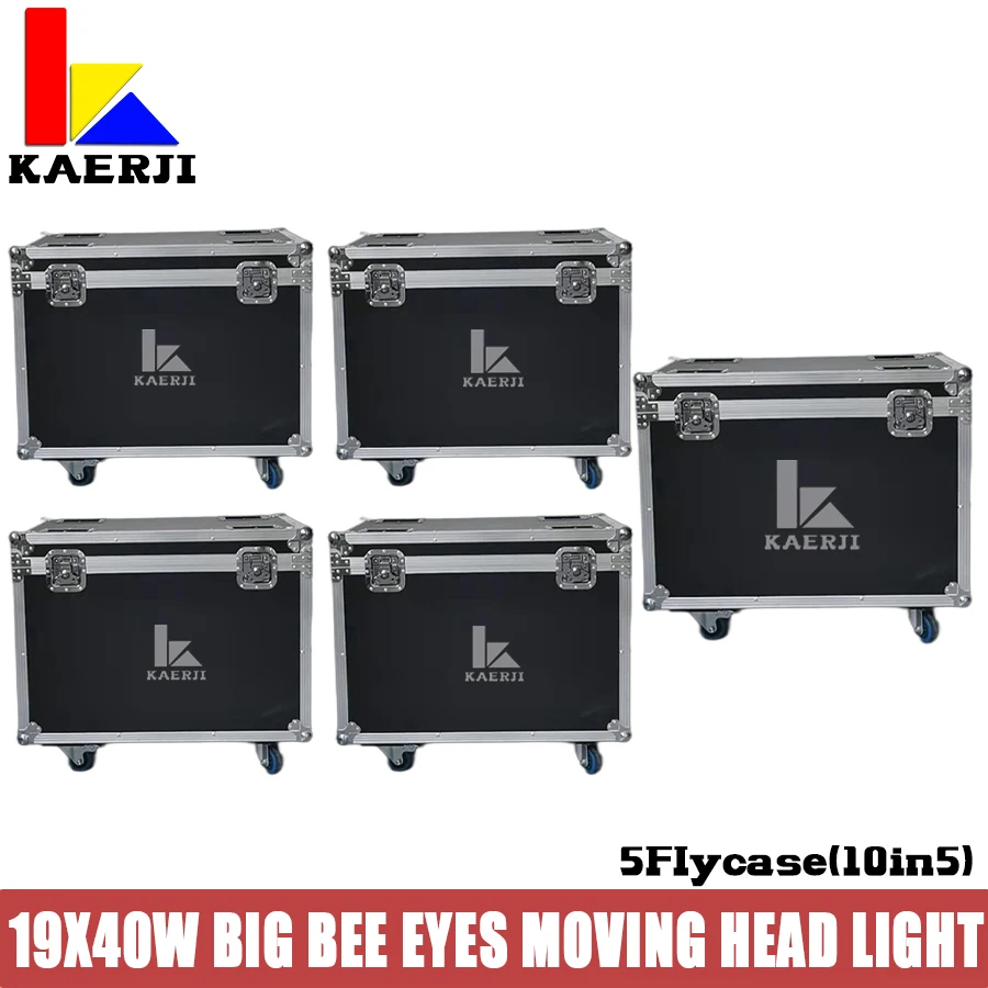 

New 5Pcs Flight Cases For Factory Supply stage lighting 19X40W RGBW LED big bee eyes zoom moving head wash light For Bar Disco