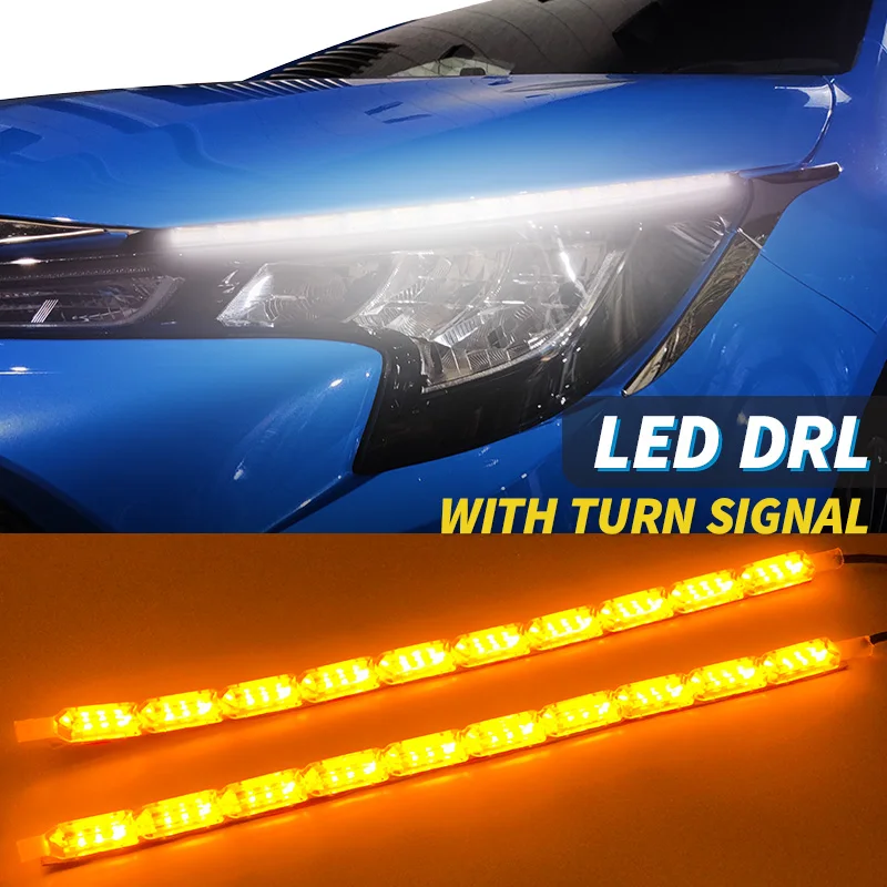 2PCSDRLLEDDaytimeRunningLightStripFlexibleWaterproofHeadlight