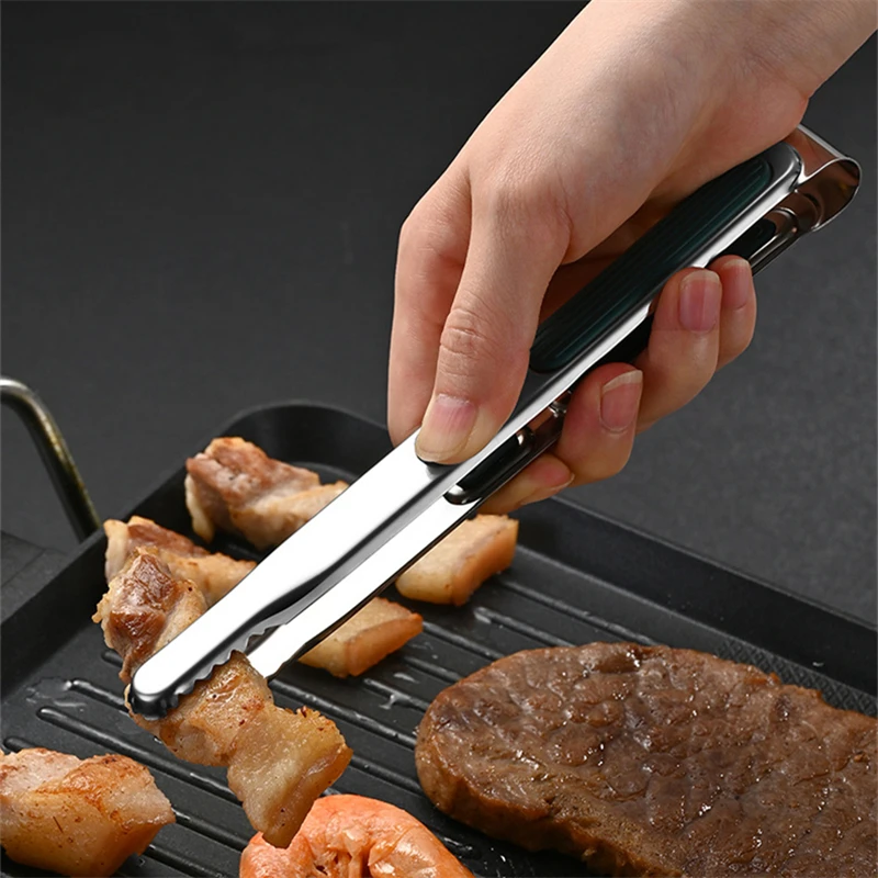 Food tongs 7/9/12 Inch Non-Slip Food Tongs Stainless Steel BBQ Meat Clip Bread Salad Serving Tong Grill et Clamp Kitchen Cooking Tools