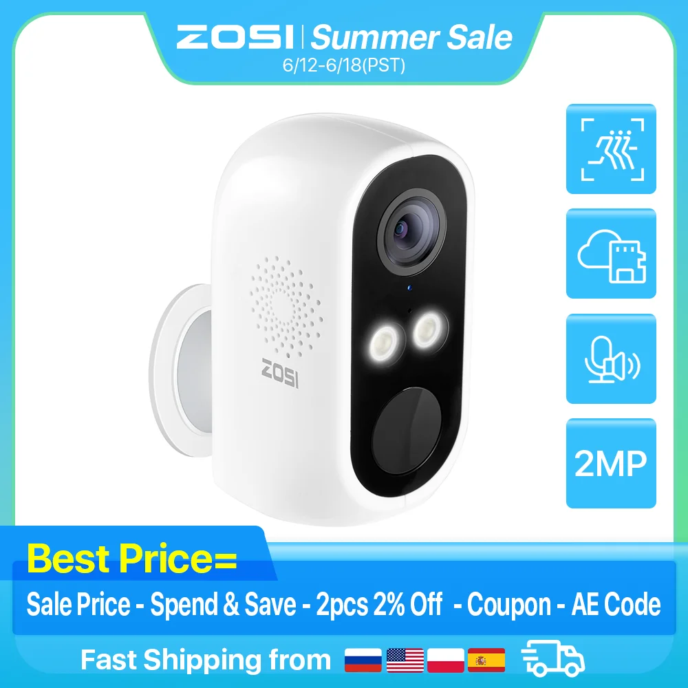 Zosi Caméra De Sécurité C1, 1080p, Full Hd, Ip65, Extérieur, Avec