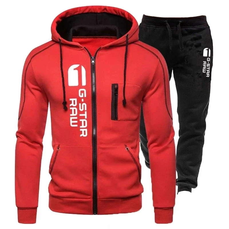 

2024 new men's sportswear casual jogging set outdoor set zippered hoodie+black sports pants 2 pieces of fashionable street cloth